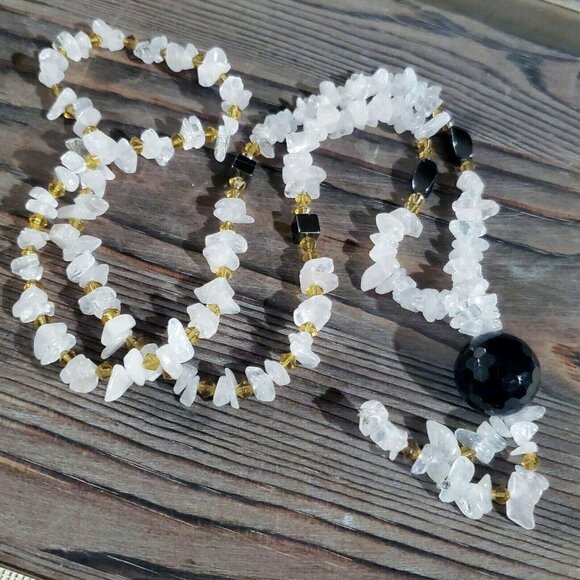 Handcrafted Rose Quartz Gunmetal Hematite Gemstone and Glass Beads Necklace - Picture 1 of 5